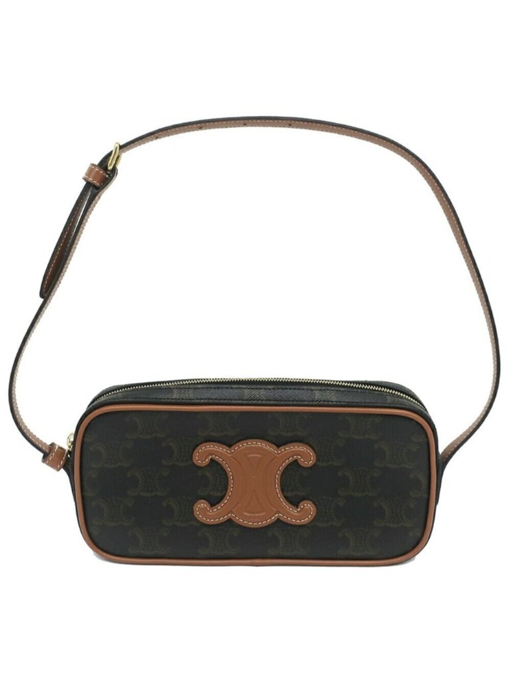 Celine Mini Camera Triomphe Tan Brown Leather Pouch Handbag